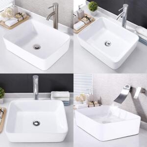 KES BATHROOM VESSEL SINK 19-INCH WHITE RECTANGLE