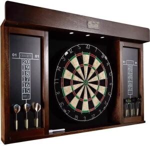 DESCRIPTION: (1) DARTBOARD CABINET WITH LED LIGHTS BRAND/MODEL: MD SPORTS #DB410Y22023 INFORMATION: BARRINGTON SIZE: 4 AA BATTERIES, NOT INCLUDED RETA