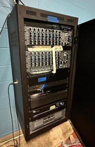 SOUND SYSTEM CONTROL BOX AND MIXING STATION.