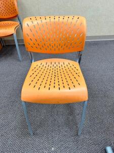 (16) ORANGE PLASTIC STACKING DINING HALL CHAIRS