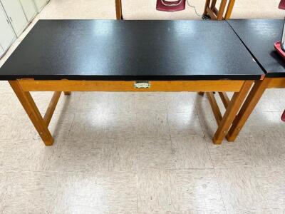 (2) 60" X 30" WOODEN STUDENT LAB TABLES W/ ELECTRICAL OUTLETS