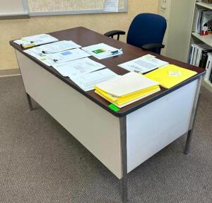60" X 30" METAL DESK W/ LAMINATE WOOD TOP