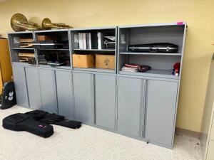 (5) 36" METAL STORAGE CABINETS W/ BOOK CASE TOPS.