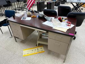 60" X 30" METAL DESK W/ LAMINATE WOOD TOP