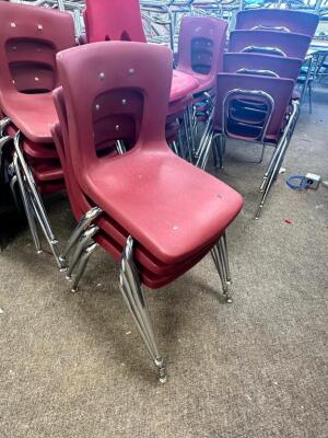 (20) ASSORTED MAROON PLASTIC STACKING SCHOOL CHAIRS