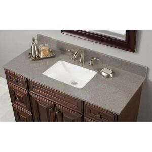 49 IN. W QUARTZ SINGLE VANITY TOP IN LONDON FOG WITH WHITE SINK