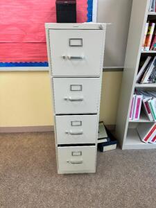 FOUR DRAWER FILE CABINET AND (2) BOOK CASES.