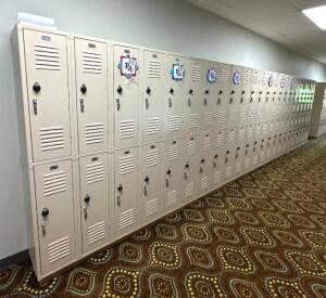 46-SECTION METAL LOCKERS W/ COMBINATION LOCKSLOCATION HALLWAY #1SIZE: 23' X 15" X 75"