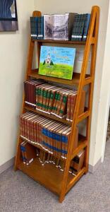 DESCRIPTION: 5-TIER WOODEN BOOKSHELF INFORMATION: CONTENTS NOT INCLUDED LOCATION LIBRARY SIZE: 24" X 19" X 63"