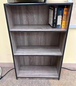 3-TIER WOODEN BOOKSHELFINFORMATION: CONTENTS NOT INCLUDEDLOCATION ROOM 105SIZE: 24" X 9" X 40"