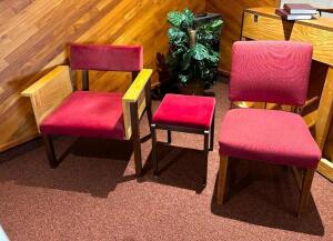 (2) ARM CHAIRS &amp; ACCENT TABLE AS SHOWN- REDLOCATION CHAPEL