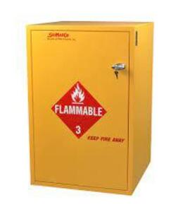 DESCRIPTION: (1) FLAMMABLES SAFETY CABINET WITH SELF CLOSING DOOR BRAND/MODEL: SCIMATCO #SC7023 INFORMATION: YELLOW SIZE: 18 GALLON RETAIL$: $1054.32