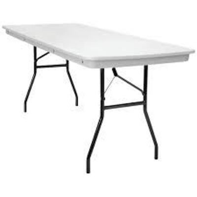 DESCRIPTION: (1) TABLE WITH FOLDING LEGS FOR STORAGE, ADJUSTABLE HEIGHT BRAND/MODEL: CORRELL INFORMATION: GRAY, PLASTIC SIZE: APPROX 72" X 32" RETAIL$