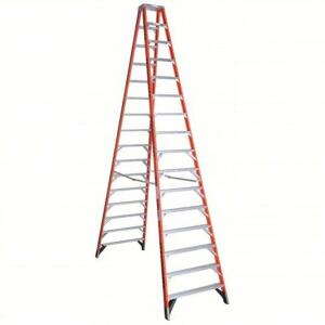 DESCRIPTION: (1) TWIN STEPLADDER BRAND/MODEL: WERNER #4XP54 INFORMATION: ORANGE SIZE: 16 FT LADDER HT, 15 STEPS, 300 LB, 120 1/4 IN BASE SPREAD, FIBER