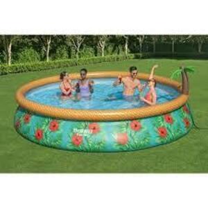 DESCRIPTION: (1) SWIMMING POOL WITH FILTER AND PUMP BRAND/MODEL: BESTWAY FAST SET INFORMATION: FLORAL DESIGN, TROPICAL SIZE: 33" DEEP RETAIL$: $119.97