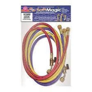 DESCRIPTION: (1) HIGH PRESSURE BARRIER HOSE WITH STANDARD FITTINGS BRAND/MODEL: SOFT MAGIC #HC5SMB INFORMATION: RED, YELLOW, AND BLUE HOSES SIZE: 5 FT