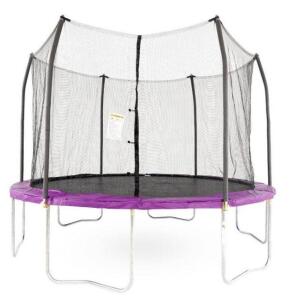 DESCRIPTION: (1) ROUND TRAMPOLINE W/ENCLOSURE BRAND/MODEL: SKYWALKER RETAIL$: $239.99 SIZE: 12' DIAMETER, 107.3 (H) x 144 (W) x 144 (D) QTY: 1