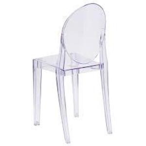 DESCRIPTION: (2) TRANSPARENT STACKING SIDE CHAIR BRAND/MODEL: FLASH FURNITURE INFORMATION: CLEAR RETAIL$: $97.64 EA QTY: 2