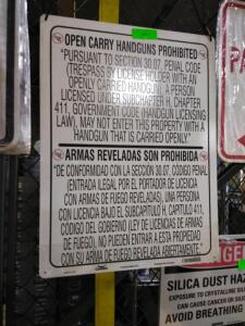 (2) OPEN CARRY HANDGUNS PROHIBITED SIGN