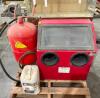 BLAST CABINET WITH TANK AND ABRASIVE MATERIAL