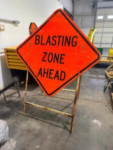 (2) BLASTING METAL ZONE ROAD SIGNS