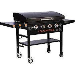 DESCRIPTION: (1) PROPANE GAS GRILL GRIDDLE COOKING STATION BRAND/MODEL: BLACKSTONE #1863 INFORMATION: BLACK SIZE: 36", 4 BURNER RETAIL$: $449.00 EA QT