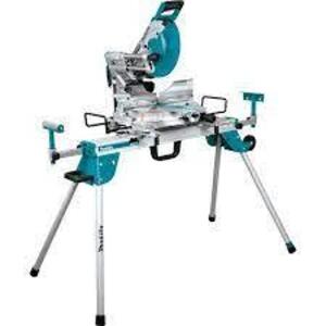 DESCRIPTION: (1) SLIDE COMPOUND MITER SAW AND FOLDING STAND BRAND/MODEL: MAKITA INFORMATION: BLUE RETAIL$: $1239.00 TOTAL QTY: 1