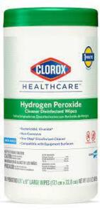 DESCRIPTION: (6) HYDROGEN PEROXIDE CLEANER DISINFECTANT WIPES BRAND/MODEL: CLOROX HEALTHCARE SIZE: 185 WIPES PER CANISTER RETAIL$: $65.99 EA QTY: 6