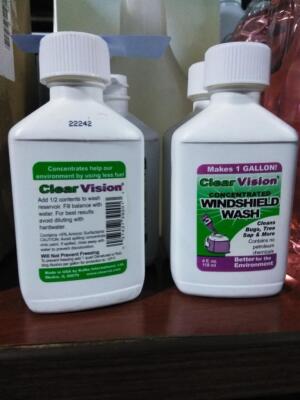 DESCRIPTION: (4) CONCENTRATED WINSHIELD WASH BRAND/MODEL: CLEAR VISION SIZE: 4 FL OZ RETAIL$: $14.33 TOTAL QTY: 4