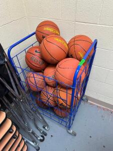 ROLLING CART FILLED WITH BASKETBALLS