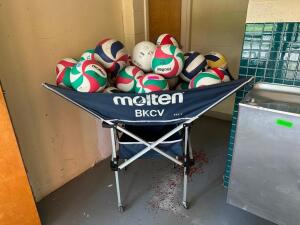 ROLLING VOLLEYBALL CART WITH CONTENTS