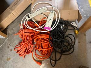 ASSORTED ELECTRICAL CABLES AND SURGE PROTECTORS