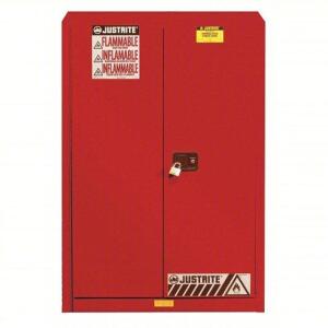 DESCRIPTION: (1) FLAMMABLES SAFETY CABINET BRAND/MODEL: JUSTRITE #6VTG7 INFORMATION: RED SIZE: STD, 60 GAL, 43 IN X 18 IN X 65 IN, RED, SELF-CLOSING,