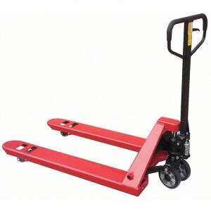 DESCRIPTION: (1) QUIET OPERATION MANUAL PALLET JACK BRAND/MODEL: DAYTON #32HD11 INFORMATION: RED SIZE: 5,500 LB LOAD CAPACITY, 48 IN X 6 5/16 IN, 27 I