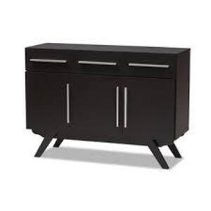 DESCRIPTION: (1) ADJUSTABLE PANEL CONTEMPORARY SIDEBOARD BRAND/MODEL: BAXTON STUDIO #WI 7978 INFORMATION: ESPRESSO BROWN SIZE: 3 DOORS, 119.1W X 40.3D