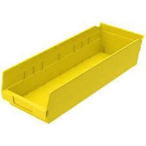 DESCRIPTION: (6) SHELF BIN BRAND/MODEL: AKRO MILS #30164 INFORMATION: YELLOW SIZE: 17 7/8 IN OVERALL LG, 6 5/8 IN X 4 IN , NESTABLE, LABEL HOLDERS RET