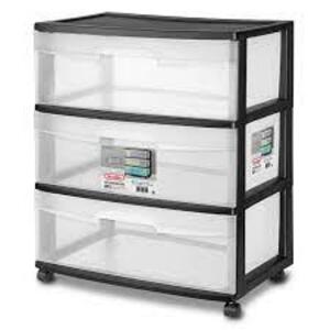 DESCRIPTION: (1) STORAGE DRAWER CARTBRAND/MODEL: STERILITE # 2930LAB9FINFORMATION: BLACKRETAIL$: $20.00 EASIZE: 15.25"L x 21.875"W x 24"HQTY: 1