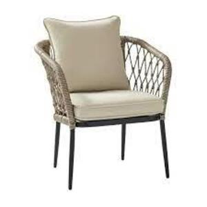 DESCRIPTION: (2) WICKER STACKING CHAIRS BRAND/MODEL: BETTER HOMES AND GARDENS #BHD028059664001 INFORMATION: BEIGE SIZE: 2 PACK, STEEL RETAIL$: $248.00