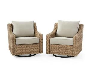 DESCRIPTION: (2) SWIVEL GLIDERS W/COVERS BRAND/MODEL: BETTER HOMES & GARDENS/RIVER OAKS COLLECTION RETAIL$: $497/PAIR SIZE: 32.28" W x 34.65" D x 31.8