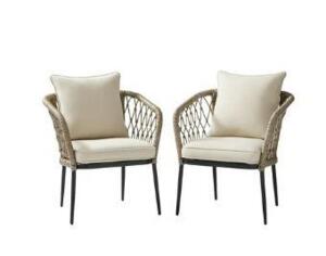 DESCRIPTION: (2) OUTDOOR WICKER LOUNGE CHAIRSINFORMATION: BEIGE/BLACKRETAIL$: $248/SETQTY: 2