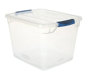 DESCRIPTION: (6) STORAGE BINS BRAND/MODEL: RUBBERMAID CLEVERSTORE INFORMATION: CLEAR SIZE: 30QT RETAIL$: $14.39 EA QTY: 6