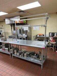 STAINLESS PREP TABLE WITH BUILT IN PAN RACK
