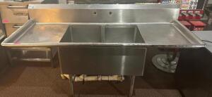 78" TWO WELL STAINLESS PREP SINK W/ LEFT AND RIGHT DRY BOARDS