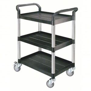 DESCRIPTION: (1) DUAL HANDLE UTILITY CART WITH LIPPED SHELVES BRAND/MODEL: PRODUCT NUMBER #35KT25 INFORMATION: BLACK, PLASTIC SIZE: 300 LB CAPACITY RE