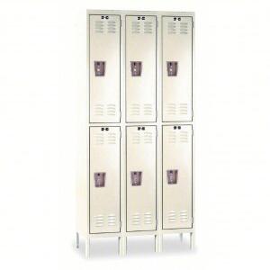 DESCRIPTION: (1) WARDROBE LOCKERS BRAND/MODEL: HALLOWELL #1AEH1 INFORMATION: TAN SIZE: 36 IN X 18 IN X 66 IN, LOUVERED, 2 TIERS, 3 UNITS WIDE, PADLOCK