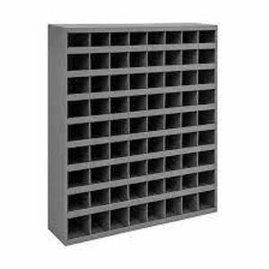 DESCRIPTION: (1) PIGEON HOLE STORAGE BIN UNIT BRAND/MODEL: DURHAM #1XHL4 INFORMATION: GRAY SIZE: 34 IN X 8 1/2 IN X 42 IN, 72 COMPARTMENTS RETAIL$: $2