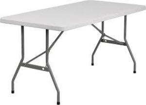 DESCRIPTION: (1) BLOW MOLDED PLASTIC FOLDING TABLE BRAND/MODEL: ATLAS INFORMATION: WHITE SIZE: 30" X 60" RETAIL$: $46.00 EA QTY: 1