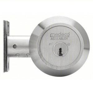 DESCRIPTION: (1) DEADBOLT LOCK ASSEMBLY BRAND/MODEL: MEDECO #48ZM78 INFORMATION: SATIN CHROME SIZE: A156.36/UL RETAIL$: $316.33 EA QTY: 1