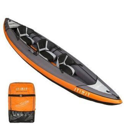 DESCRIPTION: (1) INFLATABLE TOURING KAYAK BRAND/MODEL: DECATHLON/ INFORMATION: 505LB CAPACITY, 2-3 PERSON, RETAIL$: $379 SIZE: 11.8 inches (H) x 18.1