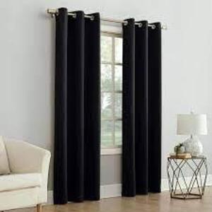 DESCRIPTION: (2) ENERGY EFFICIENT BLACKOUT PANEL CURTAINS BRAND/MODEL: MAINSTAYS INFORMATION: BLACK SIZE: 40" W X 63"L RETAIL$: $22.99 EA QTY: 2